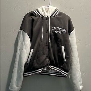 California 1996 Gray and White Hooded Varsity Jacket